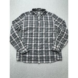 REI Co-op Shirt Mens Large Gray Black Plaid Snap Pocket Hiking Outdoor‎ Stretch
